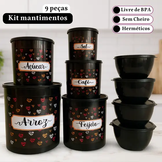 Kit potes mantimentos para cozinha 5 peças + 4 potes redondos