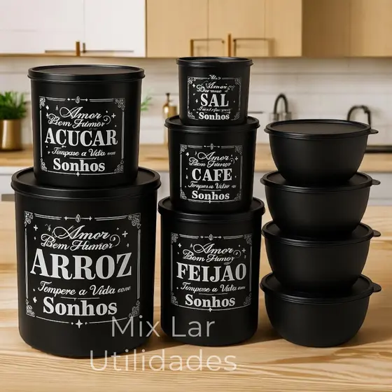 Kit de mantimentos com 9 potes para porta condimentos