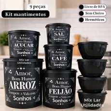 Kit organizadores de mantimentos com 9 potes para cozinha