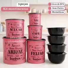 Kit Potes para Mantimentos Cozinha 9 Peças em Plástico Decorado