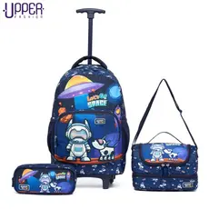 Kit Mochila Infantil Rodinhas Menino Reforçada Lancheira Térmica Estojo Escolar