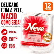 Papel Higiênico Neve Toque Seda Folha Dupla 12 Rolos 30m Dermacare Maciez Premium