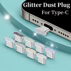 Plugue De Poeira Do Telefone Para iPhone 17/16/15 Série Tipo-C Glitter Metal Plug Tomada Porta De Carregamento À Prova