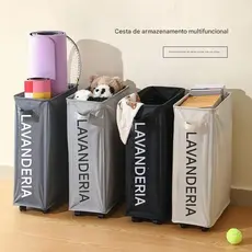 Cesto De Roupa Suja Fino Com Rodas Universais Canto Dobrável Em Tecido Oxford Organizador De Roupas Sujas