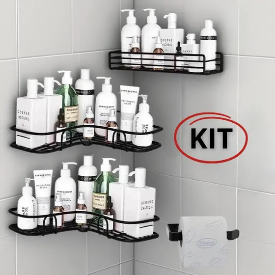 Prateleira de banheiro, shampoo, organizador de sabão, triângulo, suporte adesivo para parede, para cozinha e banheiro