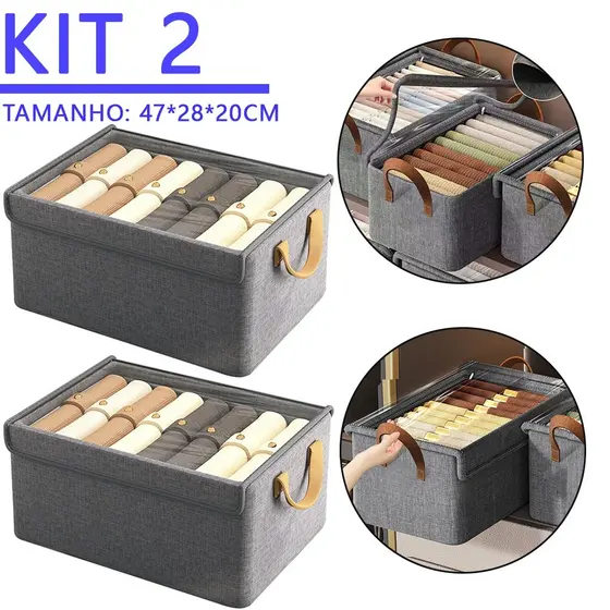 KIT 2 Caixa com Tampa de Armazenamento para Roupas, Brinquedos Infantis, Íntimas e Calças