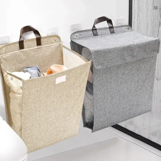 Cesto De Roupa Suja Dobrável Para Pendurar Na Parede