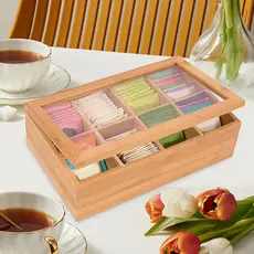 Organizador Porta Chá Sachê Bambu Caixa Decorativa Bijuterias 6/8 Divisórias Especiarias