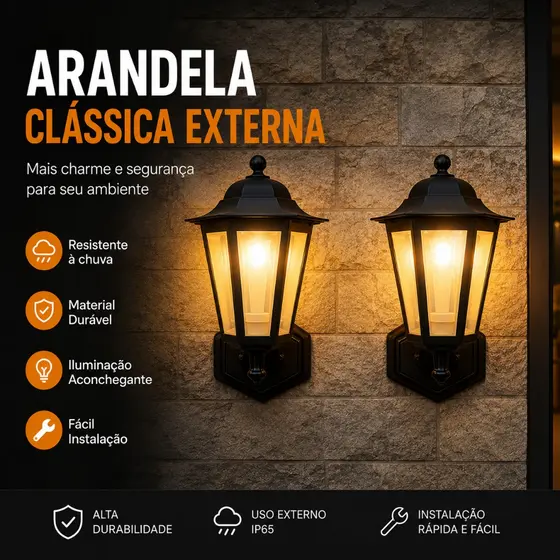 Kit 2 Arandela Parede Colonial Invertida Sextavada Externa