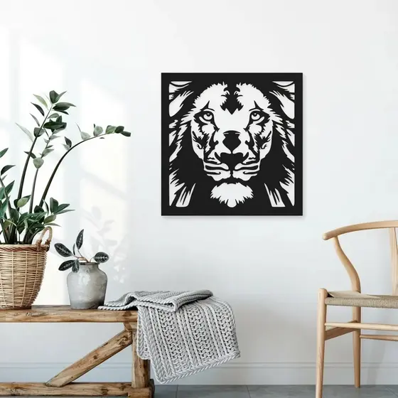 Quadro Aplique de Parede decorativo leão mdf 3mm Preto