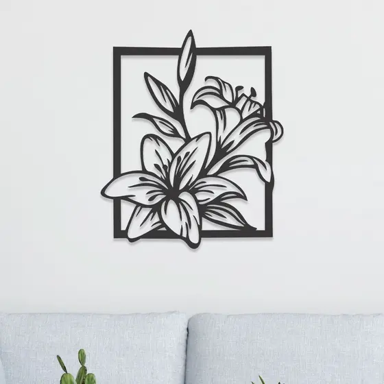 Quadro Decorativo Lírios 3D MDF 3mm Preto Fosco - com dupla face para fixação