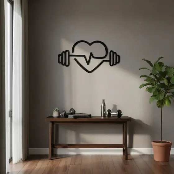 Quadro decorativo aplique de parede academia coração batimentos em mdf 3mm c/ dupla face