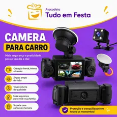 Camera de Segurança Veicular Dashcam 360° Gravador Vídeo Voz