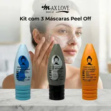 Kit com 3 Máscaras Peel Off - Ácido Hialurônico, Carvão Ativado, Vitamina C Max Love