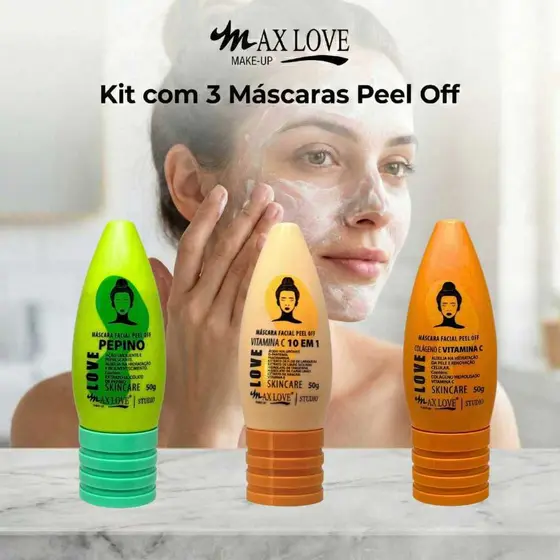 Kit com 3 Máscaras Peel Off - Pepino, VItamina C 10em1, Vitamina C Max Love