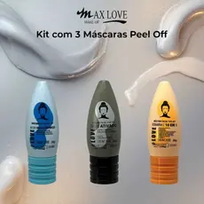 Kit com 3 Máscaras Peel Off - Ácido Hialurônico, Carvão Ativado, Vitamina C 10em1 - Max Love