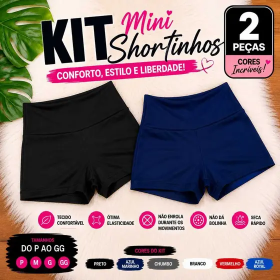 Micro shortes kit com 2 shortes segunda pele