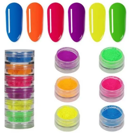 Kit 6 Pó coloridos Neon pigmento fluorescente