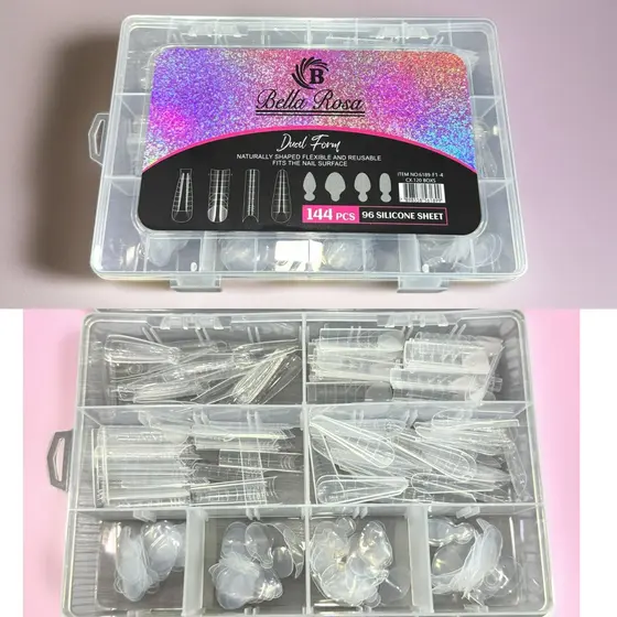 Molde F1 30 Almond Russo Stileto Quadrado Bailarina 144 unidades Unhas de gel Acrigel + Adesivo Francesa Reversa