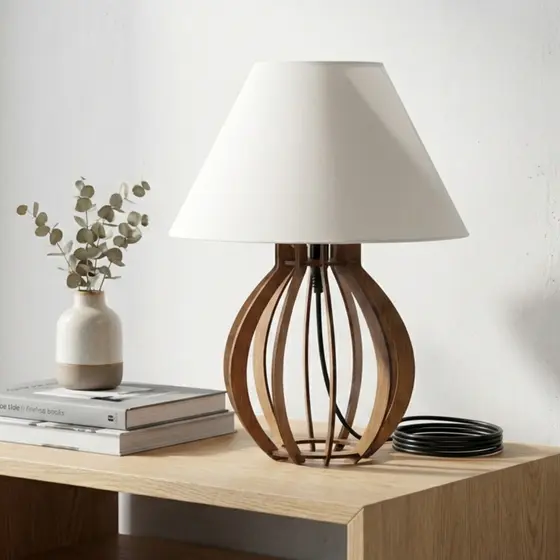 Abajur de Mesa Criado Mudo MDF Marrom Madeira Luminária Cabeceira Quarto Sala Decoração