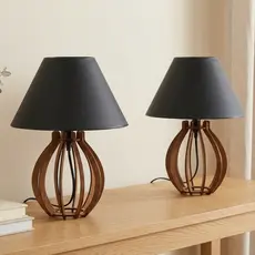 Kit 2 Abajur Clássico Preto de Madeira MDF Luminária Cabeceira Quarto Sala Decorativo Iluminação