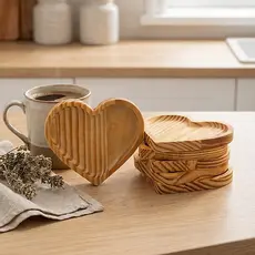 Kit Pires Coração 14 cm Madeira Grande Porta Xícara Porta Copo Mesa Posta Cantinho do Café