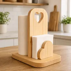 Porta Papel Toalha e Guardanapo Coração Madeira Pinus Organizador Cozinha Mesa Casa Decoração