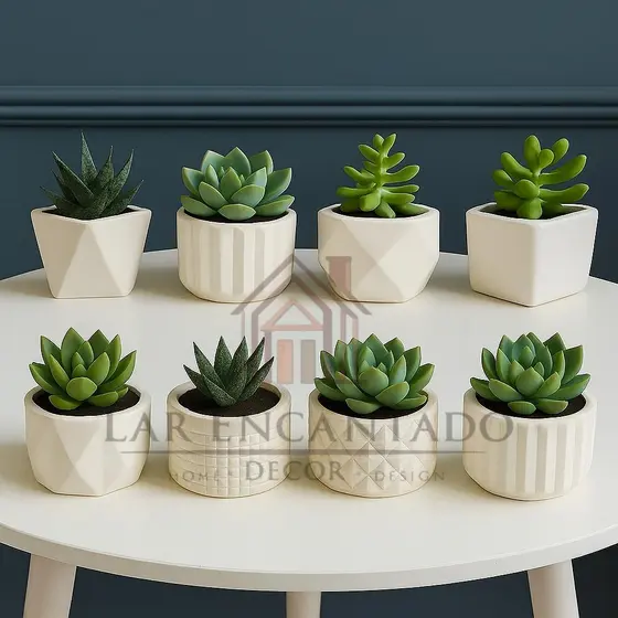 Kit 4 e 8 Vasos Decorativos de Gesso Branco Minimalista | Estilo Moderno para Sala, Quarto e Escritório – Envio Imediato