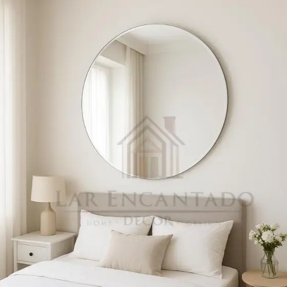Espelho Grande Redondo Decorativo de Vidro Lapidado Para Sala, Quarto e Banheiro - ENVIO IMEDIATO