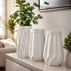 Kit 3 Garrafas Decorativas de Gesso Branco Vasos Decorativos Modernos Geométricos