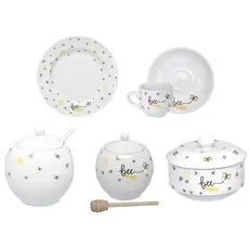 Coleção Manteigueira Prato Sobremesa Xícara Açucareiro Porcelana Bee Branca Honey