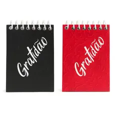 10 Blocos de Anotações “Gratidão” – Preto e Vermelho – 9x6 cm • 30 Folhas • Cristão • Capa Texturizada
