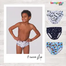 Kit 3 Cuecas Infantil Menino - 3950 ( Estampadas - Sortidas )  100% Algodão - Tamanho do PP ao GG