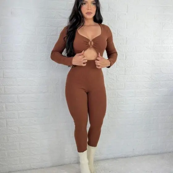 Macacão feminino Manga Longa Argola macacao gringa blogueira