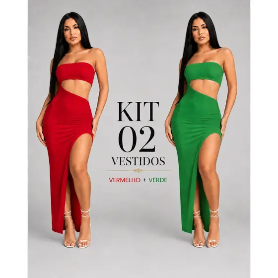Kit 02 Vestido Feminino Midi Tomara Que Caia  blogueira com fenda bojo e aberto na barriga