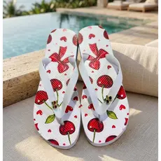 Chinelo Feminino Cereja Laço Leve Macio Antiderrapante