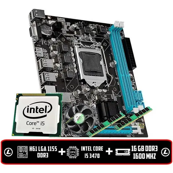 Kit Intel Core I5 3470 + Mémoria 16 GB DDR3 + Cooler + Placa H61