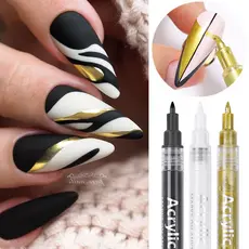 1 Pcs Nail Art Graffiti Pen Black White UV Gel Polonês Design Dot Pintura Detalhe Caneta Prego Desenho Escovas DIY