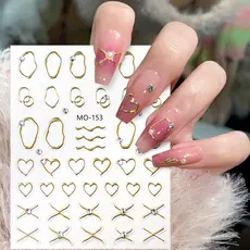 Metálico Ouro Prata Coração 3D Etiqueta Do Prego Linhas Geométricas Decalques Bronzeamento Manicure Sliders Decoração