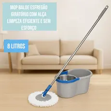 Mop Balde Centrifuga Rodo Esfregão Cesto em Inox Giratório Com Alça 8 L - Limpeza Fácil + Refil - Sortido