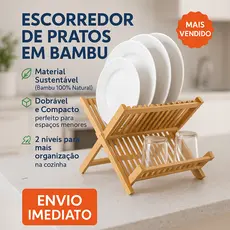 Escorredor De Louça De Bambu Natural Dobrável Pratos Talheres Pia Cozinha Suporte 14 Divisorias