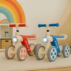 Bicicleta De Equilíbrio Infantil Sem Pedal 4 Rodas Andador Farol Acende Luz Azul Vermelho Mini Bike