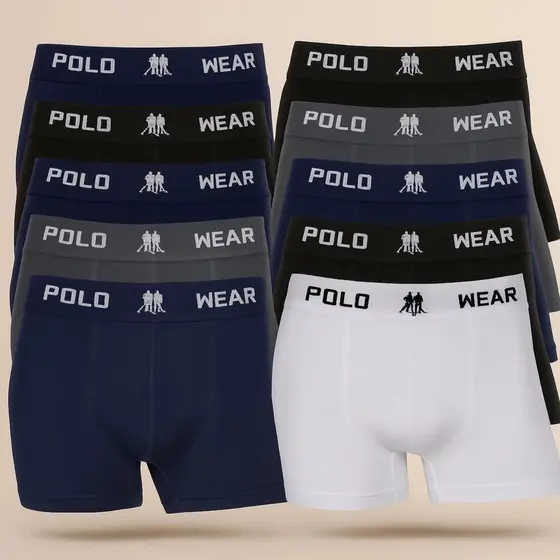 Kit 5 ou 10 Cuecas Boxer Masculinas Polo Wear Microfibra Leve e Elástico Confortável