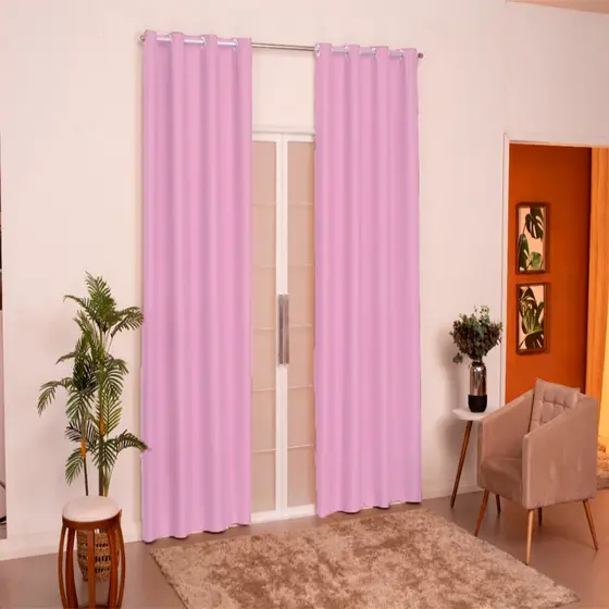 Cortina Quarto e Sala Antonella 2,00 x 1,80m Rosa Bebê com Ilhós