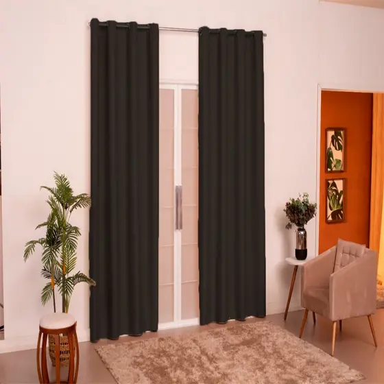 Cortina Quarto e Sala Antonella 2,00 x 1,80m Preto com Ilhós