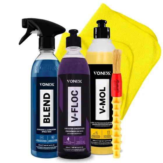 V-Mol Desengraxante V-Floc Shampoo Blend Cera Automotiva Com Pincel e Microfibra