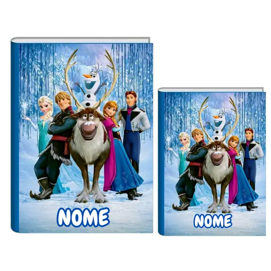 Kit 2 Cadernos Personalizado Frozen, Elsa e Ana - Grande e Mini - 96 folhas