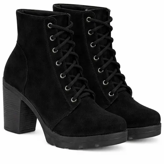 Bota Feminina Cano Curto Preta Salto Grosso Tratorada Confortável Moda Inverno
