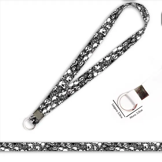Cordão personalizado Caveiras para crachá ou chaveiro com Argola Italiana