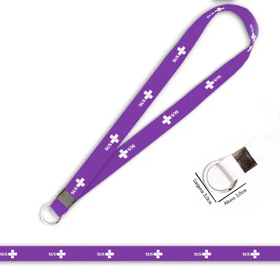 Cordão personalizado SUS roxo para crachá ou chaveiro com Argola Italiana